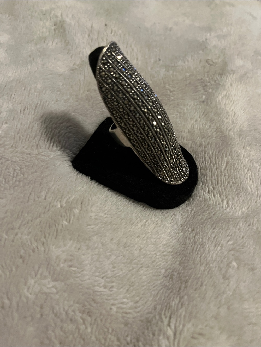 Vintage Sterling Silver Marcasite Long Statement Ring - Picture 3 of 11